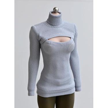 Imagem de ATSTORYTIDE 1/6 Ratio of Women's Clothing，High Neck Dress, Sexy Revealing Skirt, Long Sleeved top (Grayish Blue)