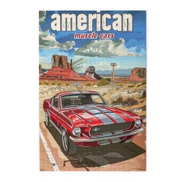 Imagem de CDSASHCA Quebra-cabeça de madeira adulto clássico American Muscle Car, 1000 peças – design vintage, perfeito para entusiastas de carros, peças se encaixam perfeitamente, aproveite o processo de