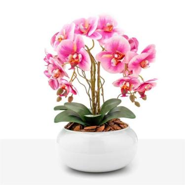 Imagem de Arranjo Orquídea Silicone Toque Real 4 Hastes Vaso Vidro Branco - Flor
