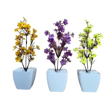 Imagem de Decoração Sala, kit três vasinhos mini arranjo de orquídeas permanentes efeito real decoração(TRIO MODELO 8)