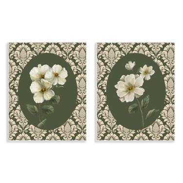 Imagem de Stupell Industries Fancy Lace White Florals Conjunto de arte de placa de parede de 2 peças, design por Nan, 14 x 11