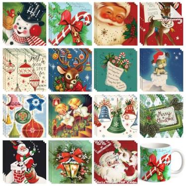 Imagem de Gueevin Pacote com 45 guardanapos de decoupage vintage de Natal, 12 estilos, sortidos, retrô, papel de decoupage de Natal, 33 x 33 cm, guardanapos de papel de boneco de neve vitoriano para artesanato