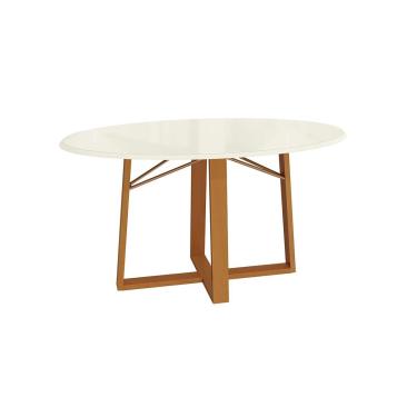 Imagem de Mesa p/ Cozinha Elma Madeira Maciça c/ Tampo Madeirado c/ Vidro 180x105cm Carvalho/Off...