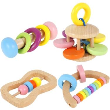 Imagem de 4 peças de brinquedo de coelho de madeira seguro brinquedo interativo para mastigar coelho resistente à mordida de dentes de coelho brinquedo de mastigar hamster brinquedo para coelhos, hamsters