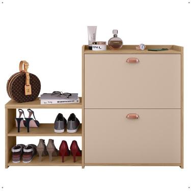 Imagem de Sapateira Hall Entrada 2 Gaveta Basculante Puxador Concha Banco Prateleira Porta Sapatos Sala Quarto Retrô Milano - RPM  