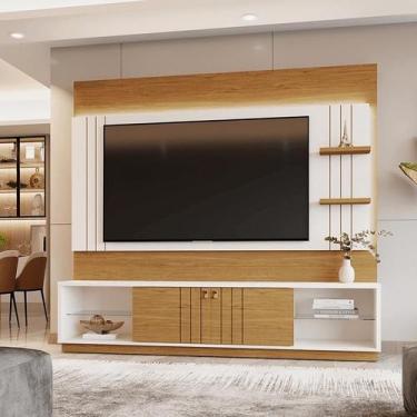 Imagem de Home Guaíba 2,00m TVs 65'' Painel Ripado Led e Nichos - Perola Metaliz