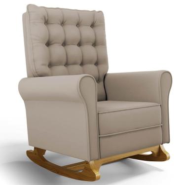 Imagem de Poltrona de Amamentação e Descanso Base Madeira Balanço Brenda G05 Veludo Bege - Mpozenato