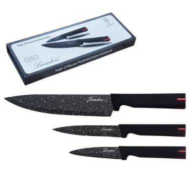 Imagem de Kit Jogo 3 Facas Pretas de Cozinha Laradore e Caixa Presente