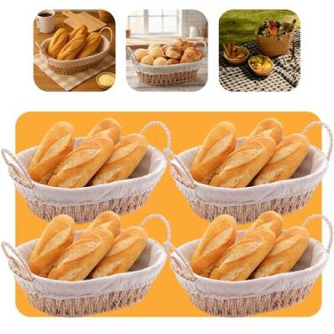 Imagem de Kit 4 Cestas Multiuso Porta Pão Oval Forrado Piquenique Café da Manhã 