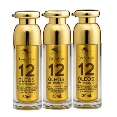 Imagem de Reparador de Pontas Dama Hair 12 Óleos em 1  Kit 3x30ml  Hidratação e 
