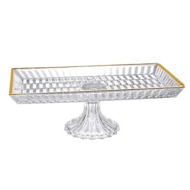 Imagem de Prato para Bolo com Pé - Tattile - Cristal Ecológico - Borda Dourada - P35xL19xA12cm - L Hermitage