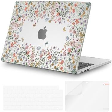 Imagem de iCasso Capa compatível com MacBook Air de 13 polegadas versão 2025 2024-2022 M4 A3240 M3 A3113 M2 A2681, capa rígida protetora resistente com flores de jardim + capa de teclado + película de tela para