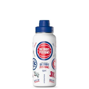 Imagem de Hydrapeak Garrafa de água ativa oficialmente licenciada pela NBA Detroit Pistons 947 ml com tampa Chug de aço inoxidável reutilizável com isolamento de parede dupla, presente esportivo