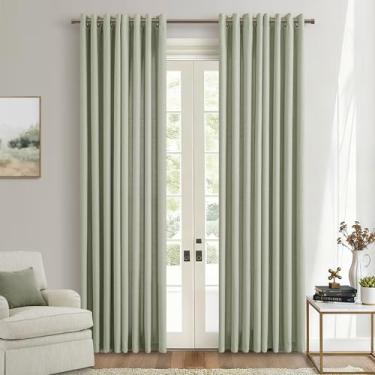 Imagem de Cortinas de linho semitransparentes Sage para sala de estar, 246 cm de comprimento, bronze, ilhós, privacidade, cortinas não transparentes, verde-claro, boêmio, neutro, moderno, 246 cm, conjunto de 2