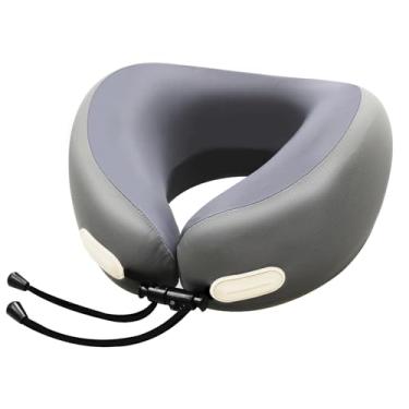Imagem de Almofada de pescoço de viagem de espuma viscoelástica - Suporte 100% puro para avião, escritório e carro, portátil com bolsa de viagem, capa lavável cinza escuro