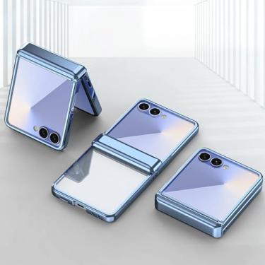 Imagem de Capa para Galaxy Z Flip6, transparente, galvanizada, com dobradiça protetora (para Galaxy Z Flip6/azul)