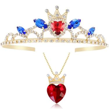 Imagem de Botrinal Queen of Heart Crown & Necklace Evie Descendant 3 Crown Halloween Costume Headdress Evie Gold Tiara for Women