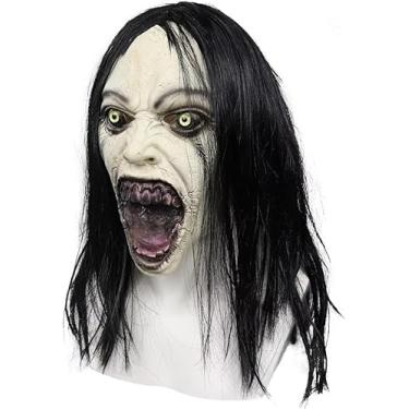 Imagem de vickkt Crying Female Creepy Zombie Ghost Mask Woman Cursed Horror Orpse In Halloween Cosplay Props Tricky Funny Full Headgear_AB