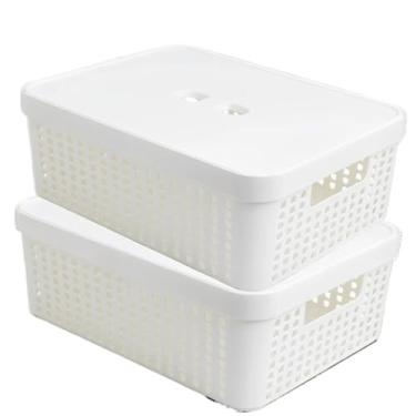 Imagem de Caixa Organizadora Rattan com Tampa Invisível 11,5L – Multiuso para Gavetas, Casa, Cozinha e Armário(Branca 2 UN)