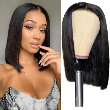 Imagem de Peruca Pinketer Glueless Straight Bob 30 cm Cabelo humano 180% de dens