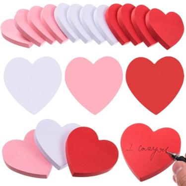 Imagem de 1200 folhas de notas adesivas em forma de coração 7,5 x 7,6 cm, vermelho, rosa, branco, blocos de notas autoadesivas para escritório, escola, negócios, dia dos namorados, removíveis, fáceis de colocar