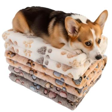 Imagem de Conjunto de cobertor de animais de estimação de três peças para cães, gatos, macio, confortável, cobertor de cama de lã fofa para animais de estimação com estampas fofas (grande 104 x 76 cm, patas