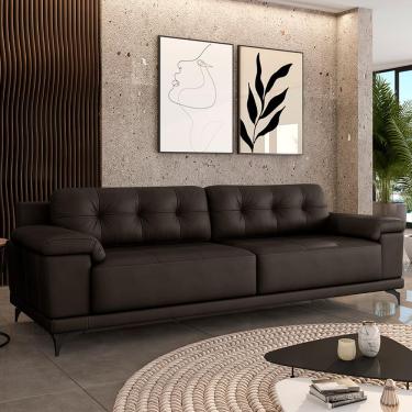 Imagem de Sofá Living 3 lugares 232cm Agostino Pés Design em Ferro Couro Marrom G52 - Gran Belo