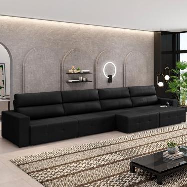 Imagem de Sofá Retrátil 8 Lugares 524cm 4 Módulos Nero com USB Couro Preto G52 - Gran Belo