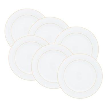 Imagem de WOLFF - Conjunto 6 Pratos para Sobremesa de Porcelana com Fio de Ouro Mônaco Branco 19cm x 2cm