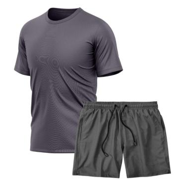 Imagem de Kit Camiseta Manga Curta Dry Chumbo + Short Tactel Academia Caminhada Gênero:Homem;Tamanho:G;Cor:-Masculino
