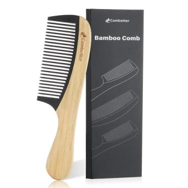 Imagem de pente de cabelo de bambu (Dentes finos com alça)