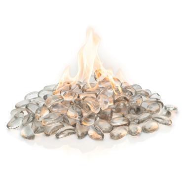 Imagem de Kinger Home Contas de vidro para fogueira de 4,5 kg, pedras ovais refletivas para fogueiras naturais ou propano, lareiras a gás e paisagismo decorativo, transparente
