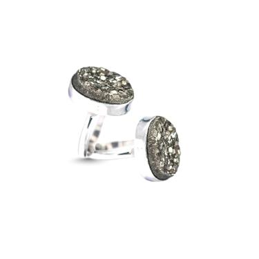 Imagem de Anel de pedra pirita natural para homens e mulheres – Anel de cristal ajustável para riqueza, sucesso, abundância, prosperidade e energia positiva