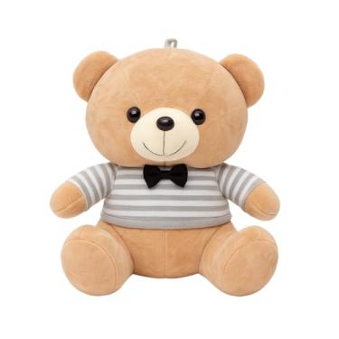 Imagem de Urso de Pelúcia Marrom 40cm com Laço Preto e Camisa Listrada – Presente Infantil e Decoração