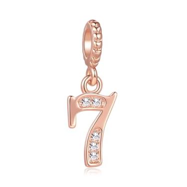 Imagem de MiiFort Lucky Number 7 Seven 7th Charm serve para pulseiras Pandora berloques de aniversário, presentes para mulheres, ouro rosa, zircônia cúbica transparente
