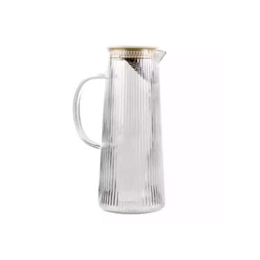 Imagem de Jarro Listras verticais Vidro Chaleira fria Resistente ao calor Grande capacidade Casa Jarra de água Suco Bebida Bule chá(Clear)