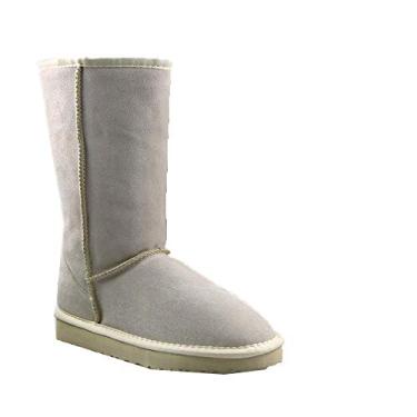 Imagem de Bigfanshu Botas de neve femininas à prova d'água de couro de vaca genuíno, botas quentes até o joelho, botas de cano médio, tamancos e cano médio, Prata, 35 BR