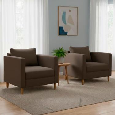 Imagem de Kit 2 Poltronas Estofadas Cadeiras Luxo Grande Moderna Sala de Estar Escritório Varanda Quarto (Linho Marrom)