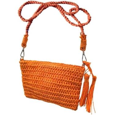 Imagem de Bolsa Artesanal Lateral Transversal Casual Praia Festa 24 x 17 cm Cor Laranja