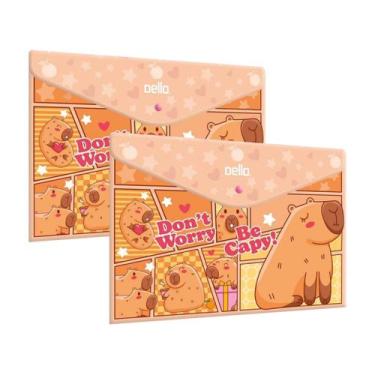 Imagem de Kit 2 Pastas Envelope A4 com botão Be Capy Laranja Capivara - Dello