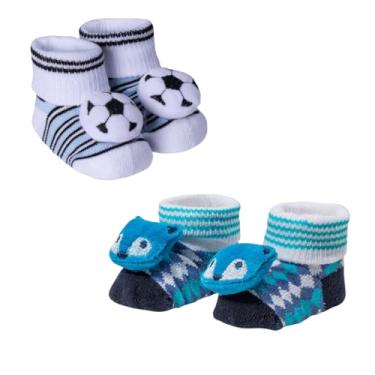 Imagem de Kit 02 Pares Meia Pantufa Bichinho Recém Nascido Maternidade Enxoval Resistente Dallf (Azul)