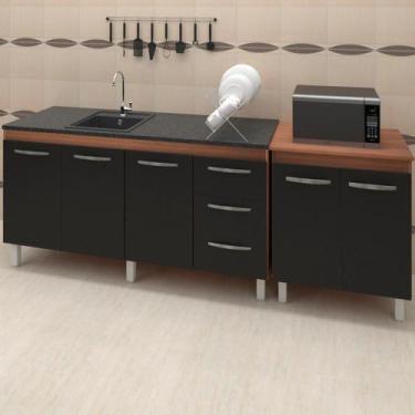 Imagem de Balcao Pia 150cm E Multiuso 2 Portas 70cm Savana Preto Mobbs Savana Pr