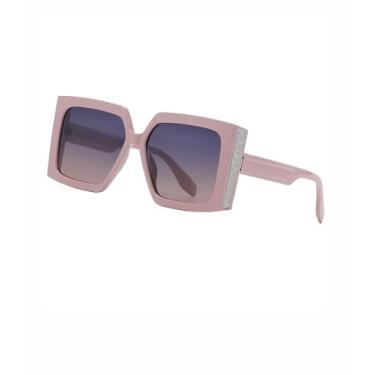 Imagem de Óculos de sol polarizados femininos bonitos e grandes quadrados óculos de sol femininos volumosos para férias SY6094, Armação rosa | Lente azul-marrom, Oversized