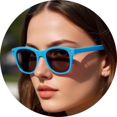 Imagem de Óculos de sol para mulheres e homens, armação grande, óculos escuros retangulares clássicos com bloqueio de UV com armação preta e metal elegante, Armação azul claro