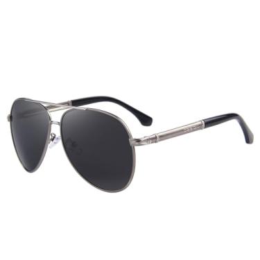 Imagem de Óculos de sol vintage de ponte dupla de metal para homens e mulheres, óculos de sol aviador clássicos retrô para dirigir ao ar livre uso diário, Armação cinza/lente preta, Lens Width: 64 Millimeters