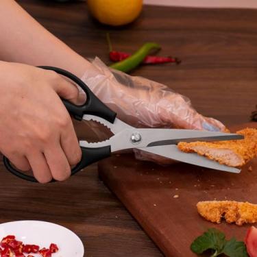 Imagem de Tesoura de cozinha, tesoura de churrasco coreana de 2,5 mm, tesoura de cozinha para cortar carne, frango, legumes, aço inoxidável, multiuso, antiderrapante, serrilhada, afiada para churrasco