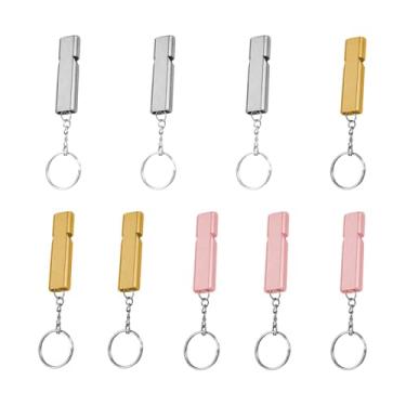 Imagem de Pacote com 9 chaveiros de apito de metal - alto - som decibéis para treinamento esportivo, segurança e sinalização de equipe