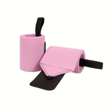 Imagem de Tiras de pulso para halterofilismo, pacote com 2 pulseiras esportivas altamente elásticas para levantamento de peso, musculação, presentes para amantes de cross training (rosa)