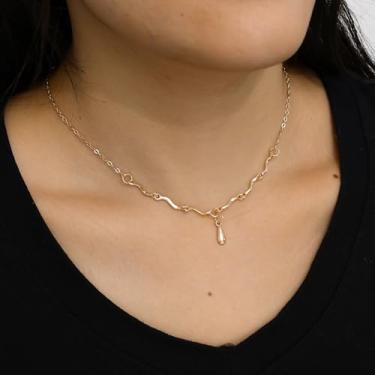 Imagem de Colar Boho com pingente de gota de água, dourado, colar de corrente com costura em gota d'água, joias femininas, 39.5+5cm, Metal, Sem Pedra Preciosa