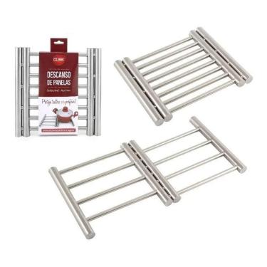 Imagem de 2X Descanso Apoio De Panela Prato Aço Inox Retrátil Extensív